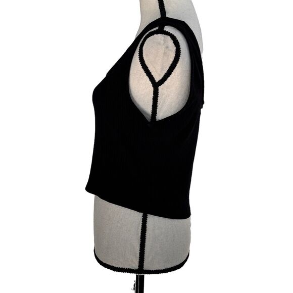 Bar III Medium Cropped Tank Top Wide Straps Stretch Ribbed Scoop Neck Black New - Picture 4 of 7